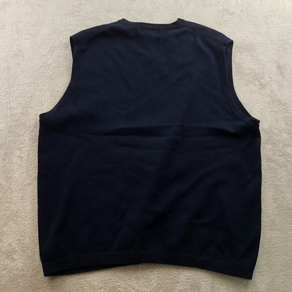 Eddie Bauer Mens Vest Sweater Size XLT V-Neck Supima Cotton Pullover Navy Cozy - Picture 11 of 11